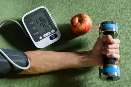 Healthy concept. Exercise and healthy eating are the causes of normal blood pressure - causes of high blood pressure